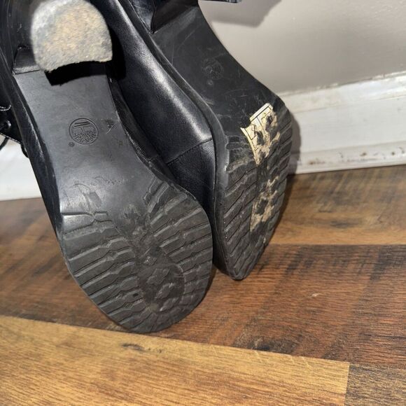 TIMBERLAND Black Leather Lace Up Heeled Booties Combat Boots Grunge Retro sz.8 - Picture 4 of 7